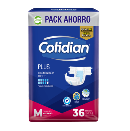 PAÑAL ADULTO COTIDIAN PLUS MEDIANO 36 UND.
